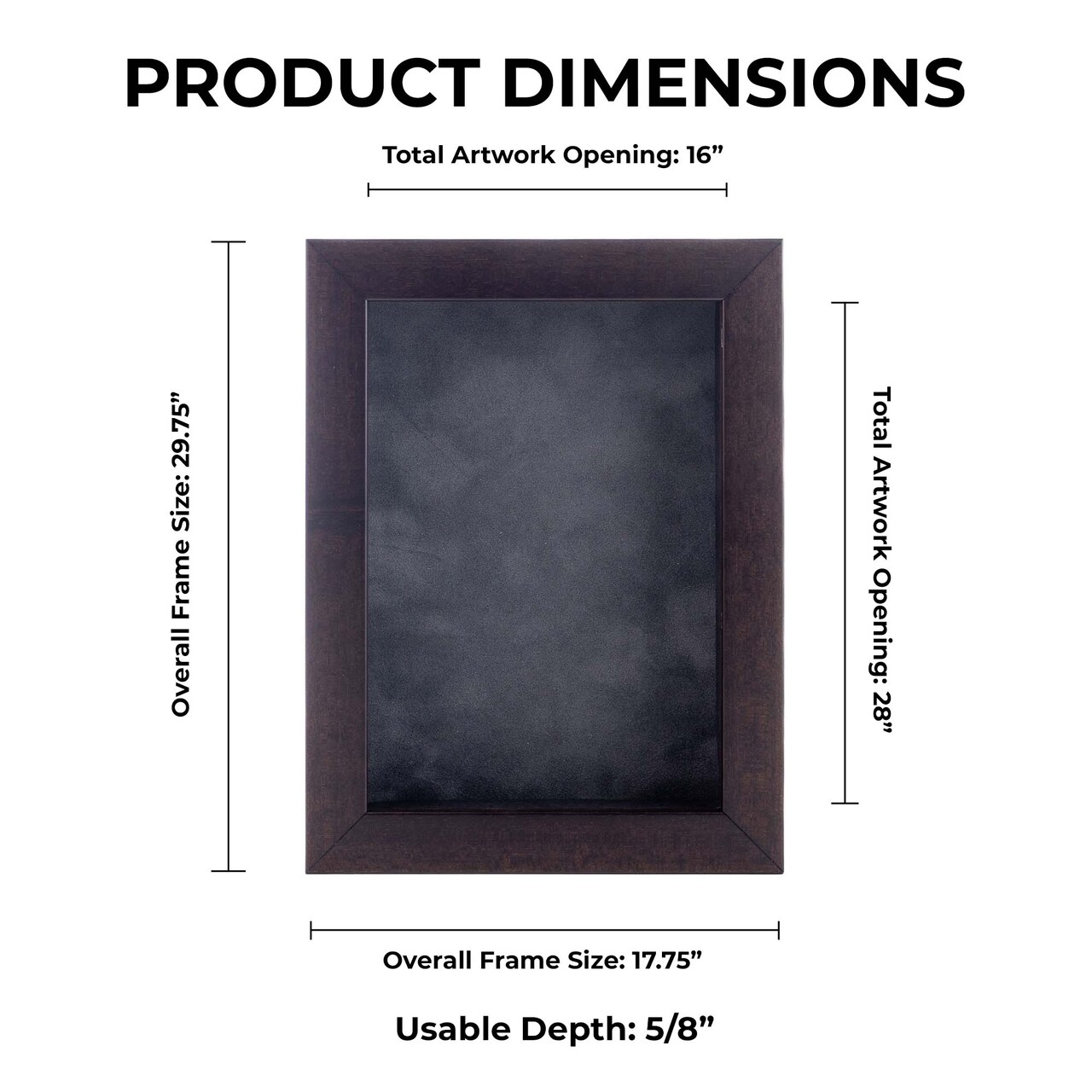Rich Dark Brown Wood Shadow Box Frame with Acrylic Front - Dark Grey Suede Backing, 30 Sizes